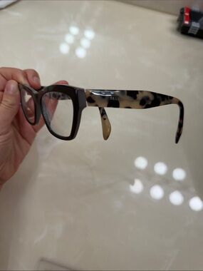 Prada Tortoiseshell Pattern Rectangular Glasses in Brown and Cream